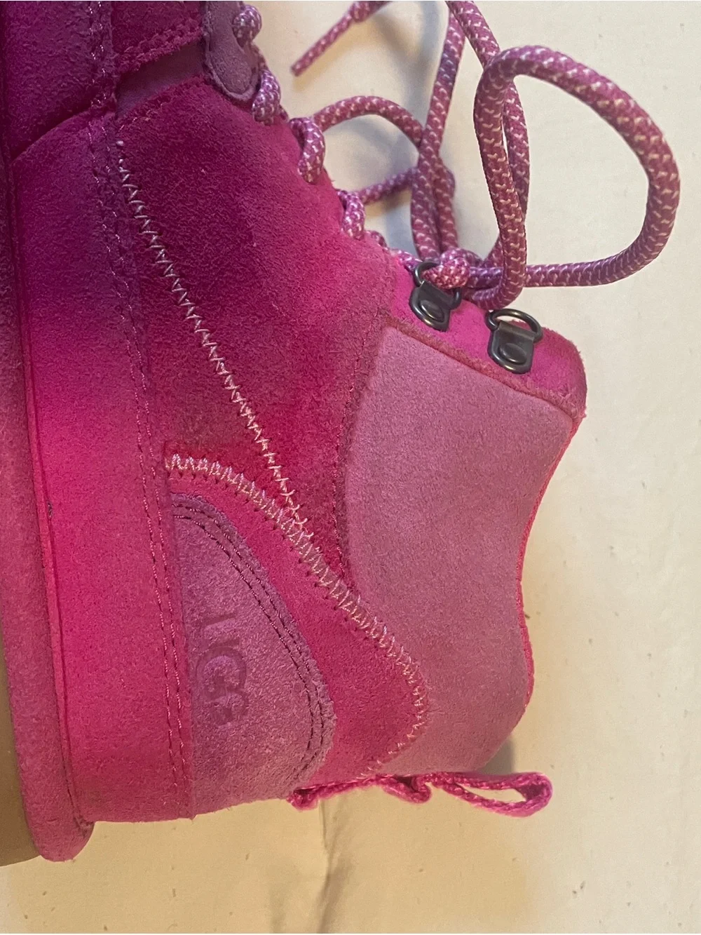 UGG Kids Pink Suede Lace-Up Boots